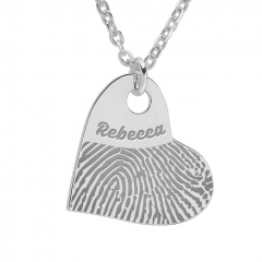 Custom Fingerprint Dangle Heart Charm or Pendant with Reverse Photo Option