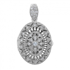 Sterling Silver Cubic Zirconia Oval Photo Locket