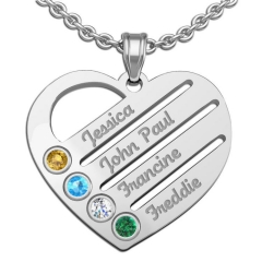 Personalized Heart Family Tree Pendant With 4 Birthstones   Names