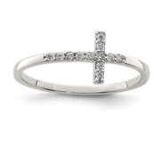 Sterling Silver with CZ Sideways Cross Ring