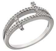 Sterling Silver Cubic Zirconia Sideways Double Cross Ring