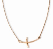 14K Rose Gold Large Sideways Curved Twist Cross Necklace