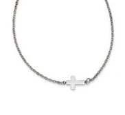 Stainless Steel Polished Sideways Cross 18in Necklace