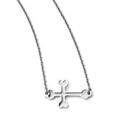 Stainless Steel Polished Sideways Cut out Cross Necklace