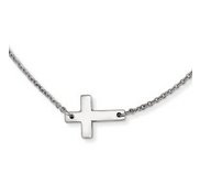 Stainless Steel Polished Sideways Cross Necklace