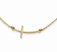 14K Yellow Gold Sideways Curved Textured Cross Necklace