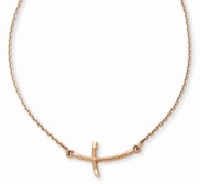 14K Rose Gold Small Sideways Curved Twist Cross Necklace