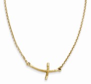 14K Yellow Gold Small Sideways Curved Twist Cross Necklace