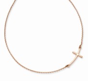 14k Large Rose Gold Sideways Curved Cross Necklace