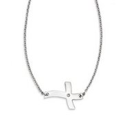 Stainless Steel Fancy Sideways Cross with CZ Necklace