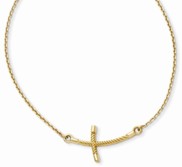 14K Yellow Gold Large Sideways Curved Twist Cross Necklace