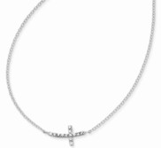 Sterling Silver with CZ Offset Sideways Cross with 16 inch and 2 in Ext Necklace