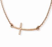 14K Rose Gold Sideways Curved Textured Cross Necklace