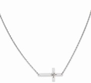 Sterling Silver Large Diamond Cut Sideways Cross Necklace