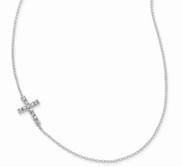 Sterling Silver with CZ Offset Sideways Cross with 16 inch and 2 in Ext Necklace