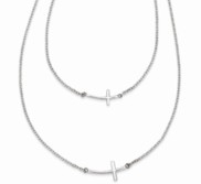 Sterling Silver Small and Large Sideways Curved Cross 2 Layer Necklace