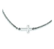 Stainless Steel Polished Sideways Cross 18in Necklace