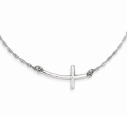 Sterling Silver Large Sideways Curved Cross Necklace