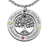 Personalized Round Family Tree Pendant with 4 Birthstones   Names