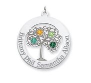 Personalized Family Tree Pendant with Four Names and Birtstones