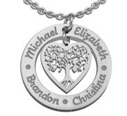 Personalized Round Family Tree Dangle Heart Pendant With Names