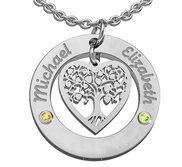 Personalized Round Family Tree Pendant with Two Birthstones   Names