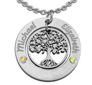 Personalized Round Family Tree Pendant with Two Birthstones   Names