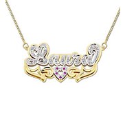 14K Yellow Gold  Script  Diamonds   Rubies Name Necklace with Box Chain