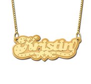 14K Yellow Gold  Script  Style Horizontal Name Necklace w  Box Chain