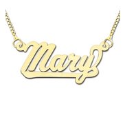 14K Yellow Gold  Script  Style Horizontal Name Necklace with Box Chain