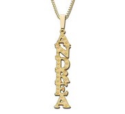 14K Yellow Gold Block Vertical Name Necklace w  Star Accents and Box Chain