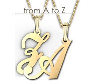 14K Yellow Gold Script Outlined Initial Pendant A Z with Box Chain