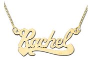 14K Yellow Gold  Heart Script  Style Horizontal Name Necklace with Box Chain