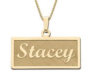 14K Yellow Script Style Horizontal Rectangle Name Necklace Exclusive with Box Chain