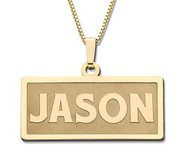 14K Yellow Block Style Horizontal Rectangle Name Necklace Exclusive with Box Chain