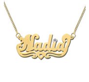 14K Yellow Gold  Script  Style Horizontal Name Necklace w  Birthstone   Box Chain