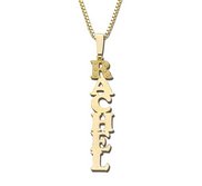 14K Yellow Gold Block Vertical Name Necklace w  Star Accents and Box Chain