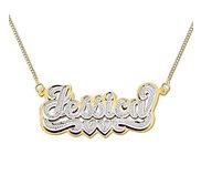 14K Yellow Gold  Script  Diamond Name Necklace with Box Chain