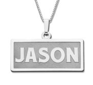 14K White Gold Block Style Rectangle Horizontal Name Necklace Exclusive with Box Chain