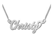 14K White Gold  Script  Style Horizontal Name Necklace with Box Chain