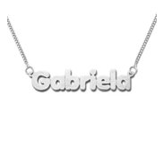 14K White Gold  Block  Style Horizontal Name Necklace with Box Chain