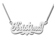 14K White Gold  Script  Style Horizontal Name Necklace with Box Chain