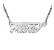 14K White Gold  Script  Style Horizontal Name Necklace with Box Chain