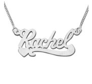 Sterling Silver  Script  Style Horizontal Name Necklace with Box Chain