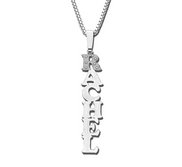 Sterling Silver Block Vertical Name Necklace w  Star Accents and Box Chain