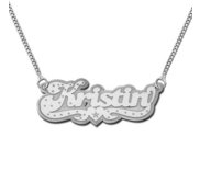 Sterling Silver  Script  Style Horizontal Name Necklace with Box Chain