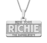 Sterling Silver Block Style Horizontal  License Plate  Name Necklace Exclusive with Box Chain