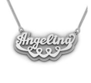 Sterling Silver Script Style Heart  Double  Name Necklace with Box Chain