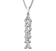 Sterling Silver Block Vertical Name Necklace w  Star Accents and Box Chain