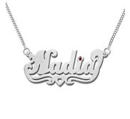 Sterling Silver  Script  Style Horizontal Name Necklace w  Birtstone   Box Chain